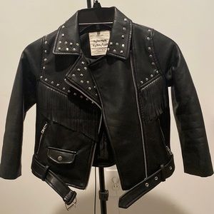 Zara Studded Fringe Moto Jacket Faux Leather Good Condition Size 7